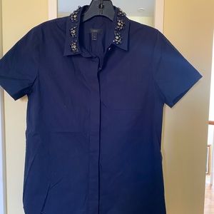 J. Crew Embellished Button Down Shirt in Dark Navy